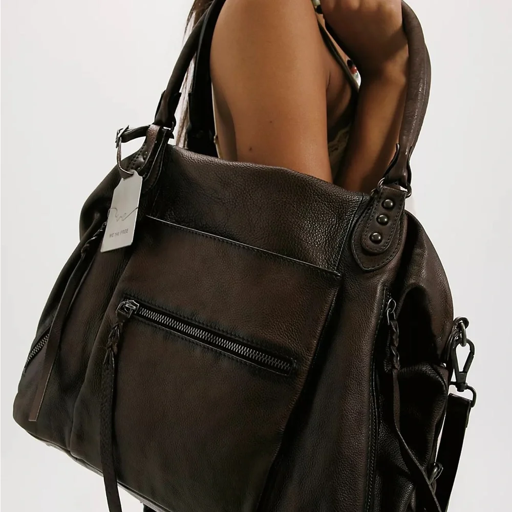 Free People Dark Brown Leather Tote Bag